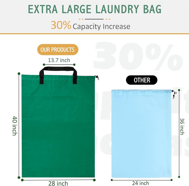 Isink Extra Large Laundry Bag With Handles, Heavy Duty, Travel Laundry Bag for Dirty Clothes, 28" x 40" (Green) - Image 2